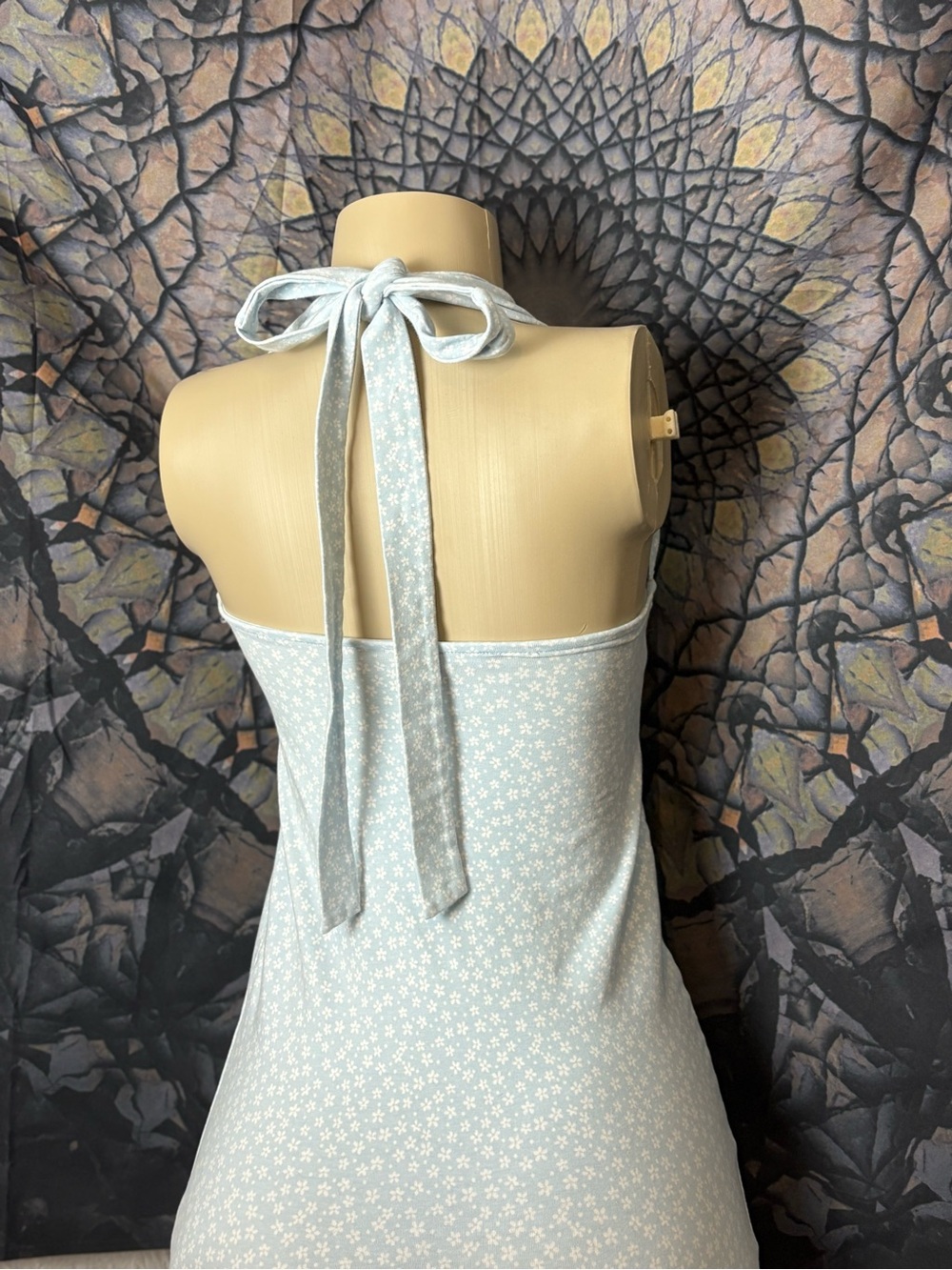 Light Blue & White Floral Halter Dress